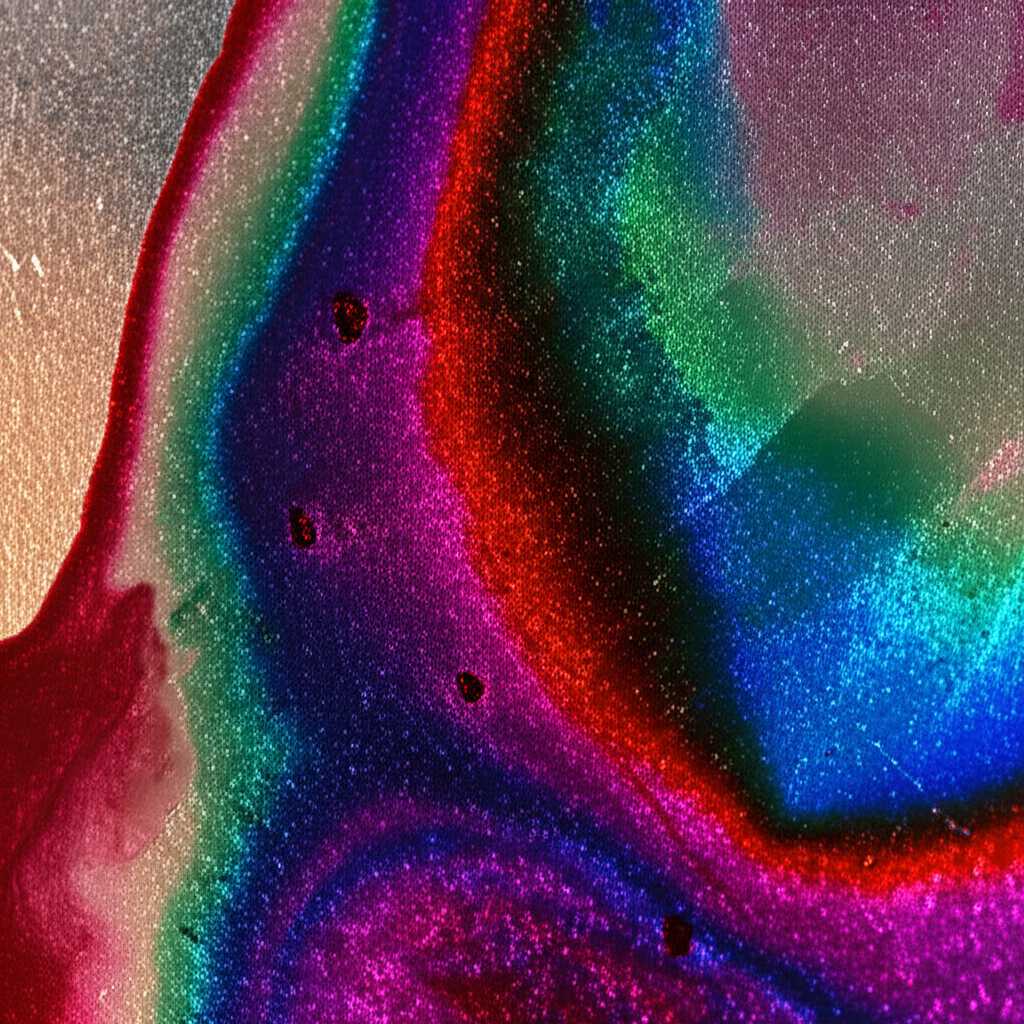 Vibrant abstract colors swirling on a subtly textured metallic background, evoking a sense of energy and modern artistry.