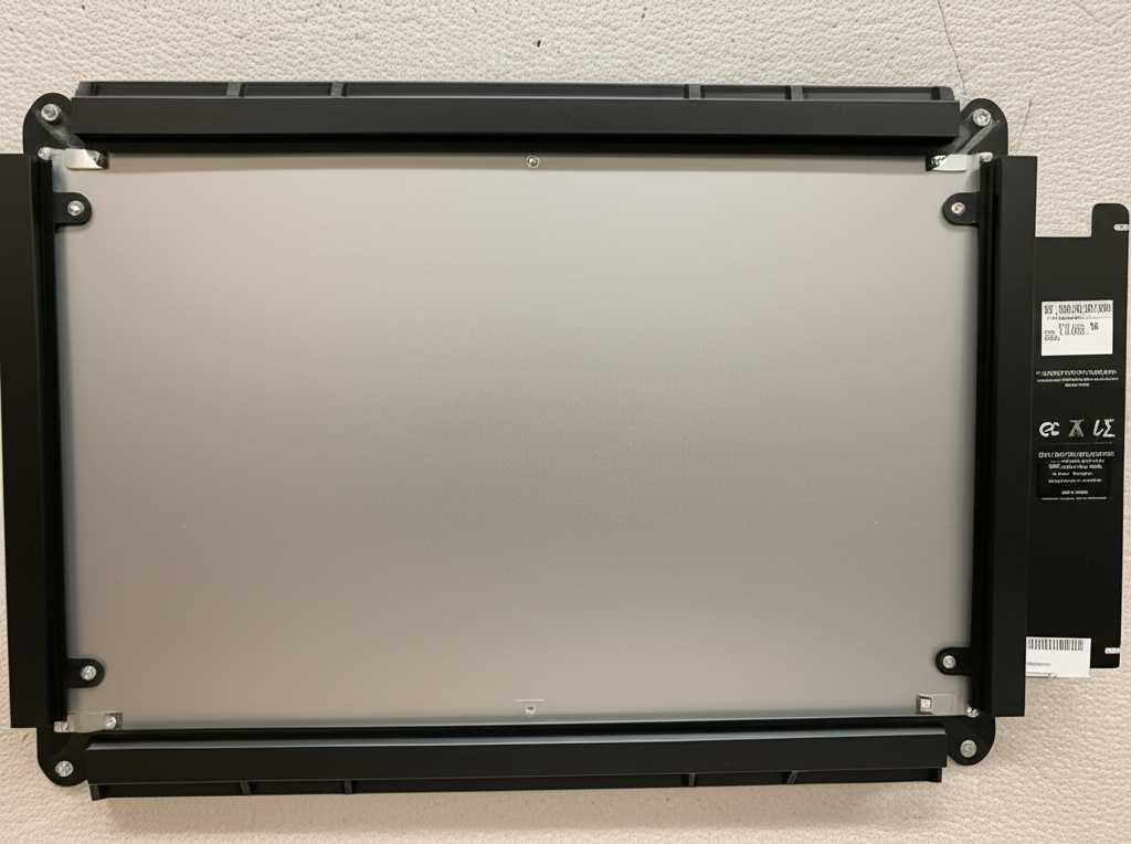 Close-up of a secure and stable (generic) mounting bracket on the back of a metal print, implying safety and reliability.