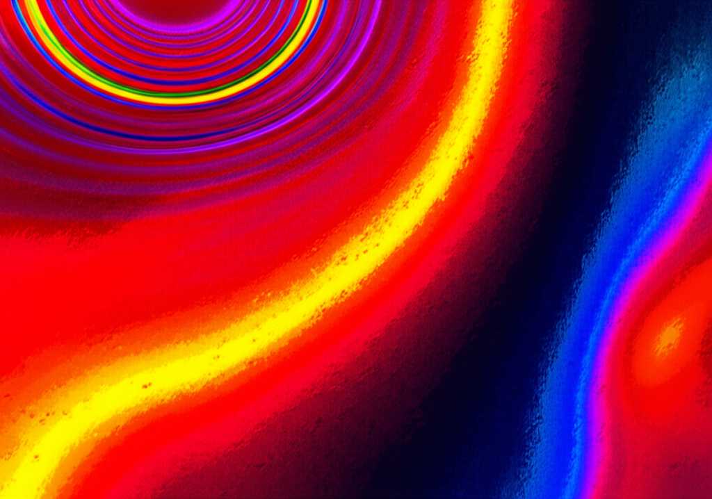 An abstract image illustrating the interplay of color, light, and texture on a conceptual metal surface. Show vibrant colors blending and shifting, with highlights suggesting a glossy finish and subtle raised areas indicating texture.