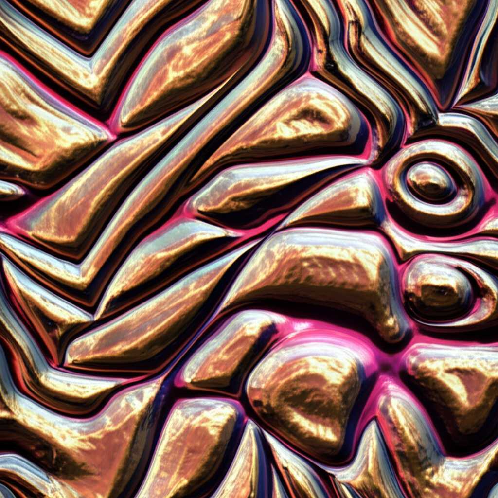 Close-up detail of a textured abstract metal art piece, light playing across its surface