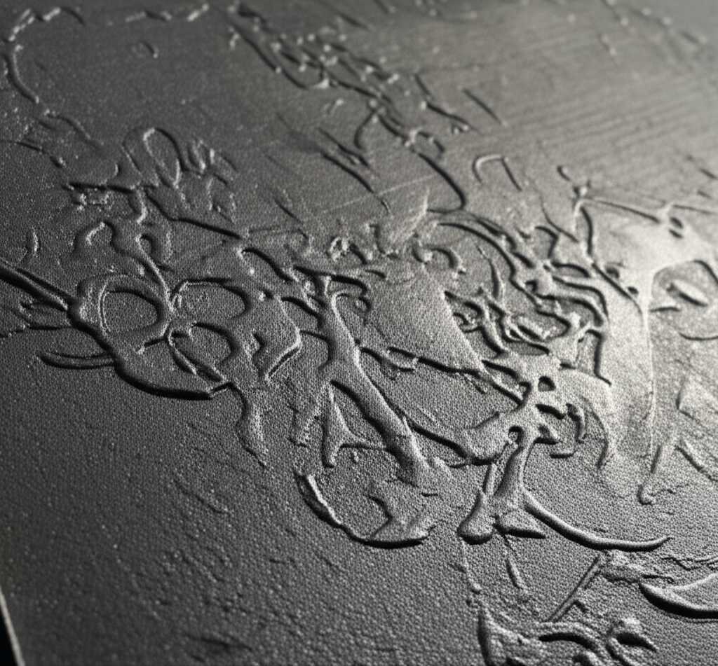 Close-up of textured artwork on metal