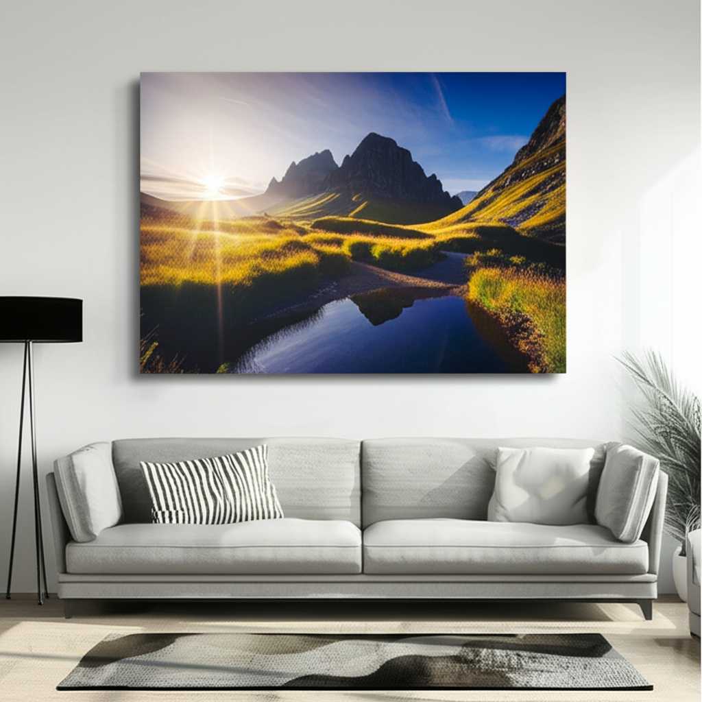 Modern living room with metal print
