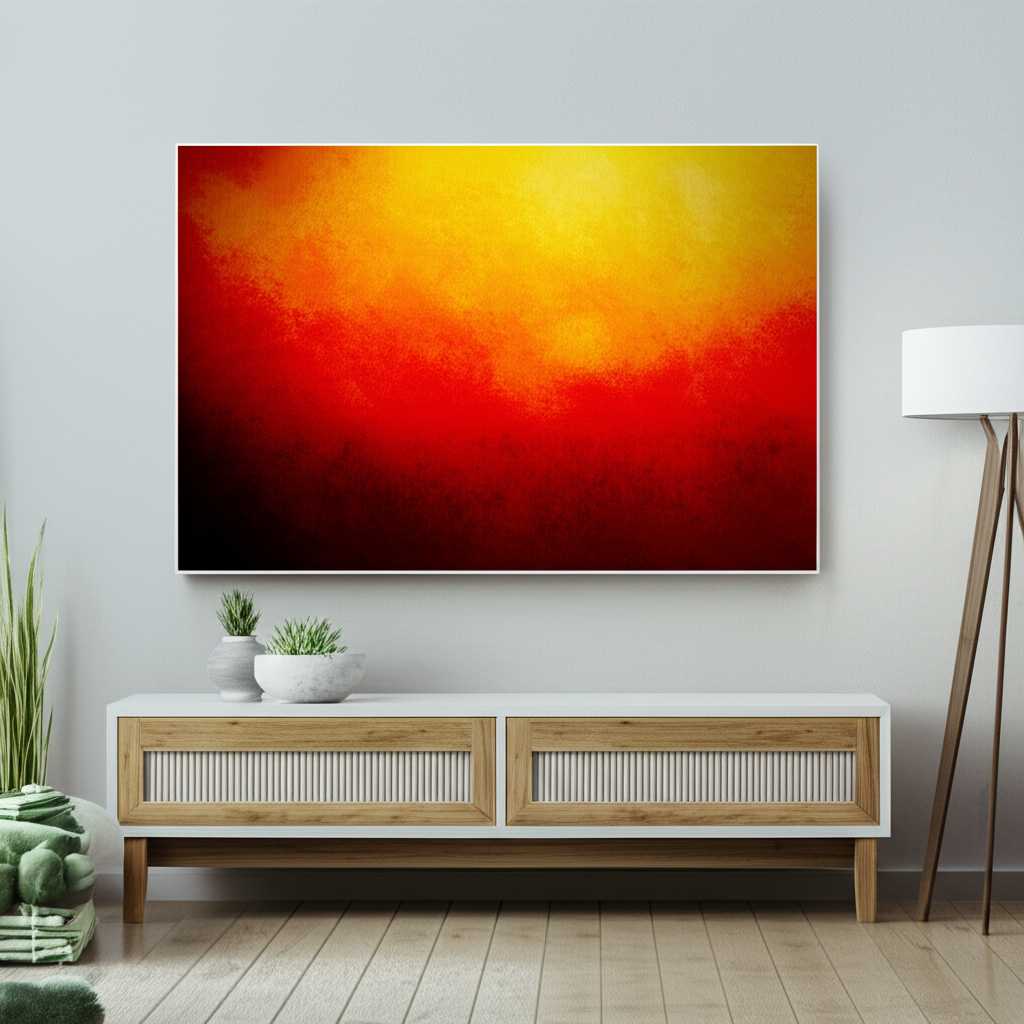 A split room concept image: one half showing a room with warm-toned metal art creating an energetic vibe, the other half with cool-toned metal art creating a calm, serene atmosphere.