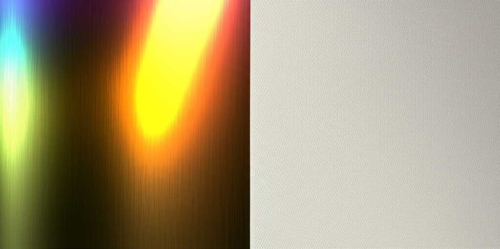 Abstract visual comparison of metal print qualities versus canvas qualities