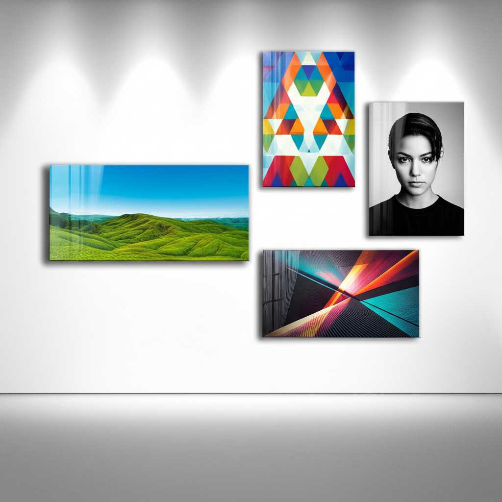 Assortment of diverse metal art prints ready for wall display