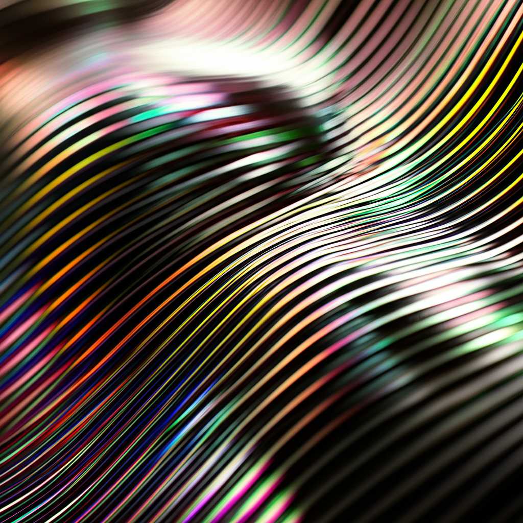 A close-up conceptual shot of light refracting across a textured, glossy surface, highlighting the interplay of light, color, and texture on a premium metal print.