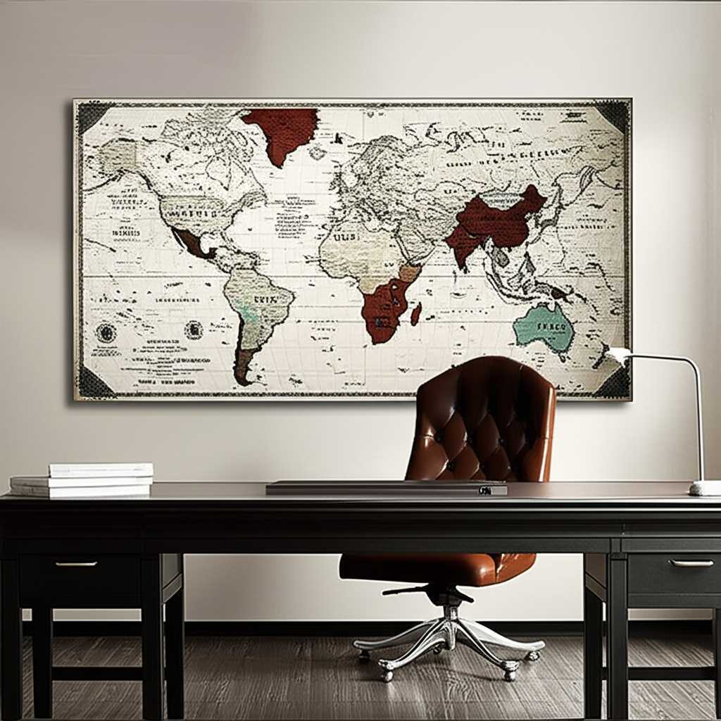 Stylized Educational Map on Metal in Study