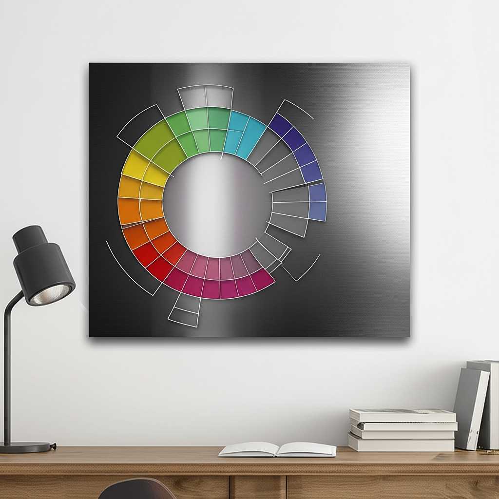 Elegant study with metal art and color wheel decor