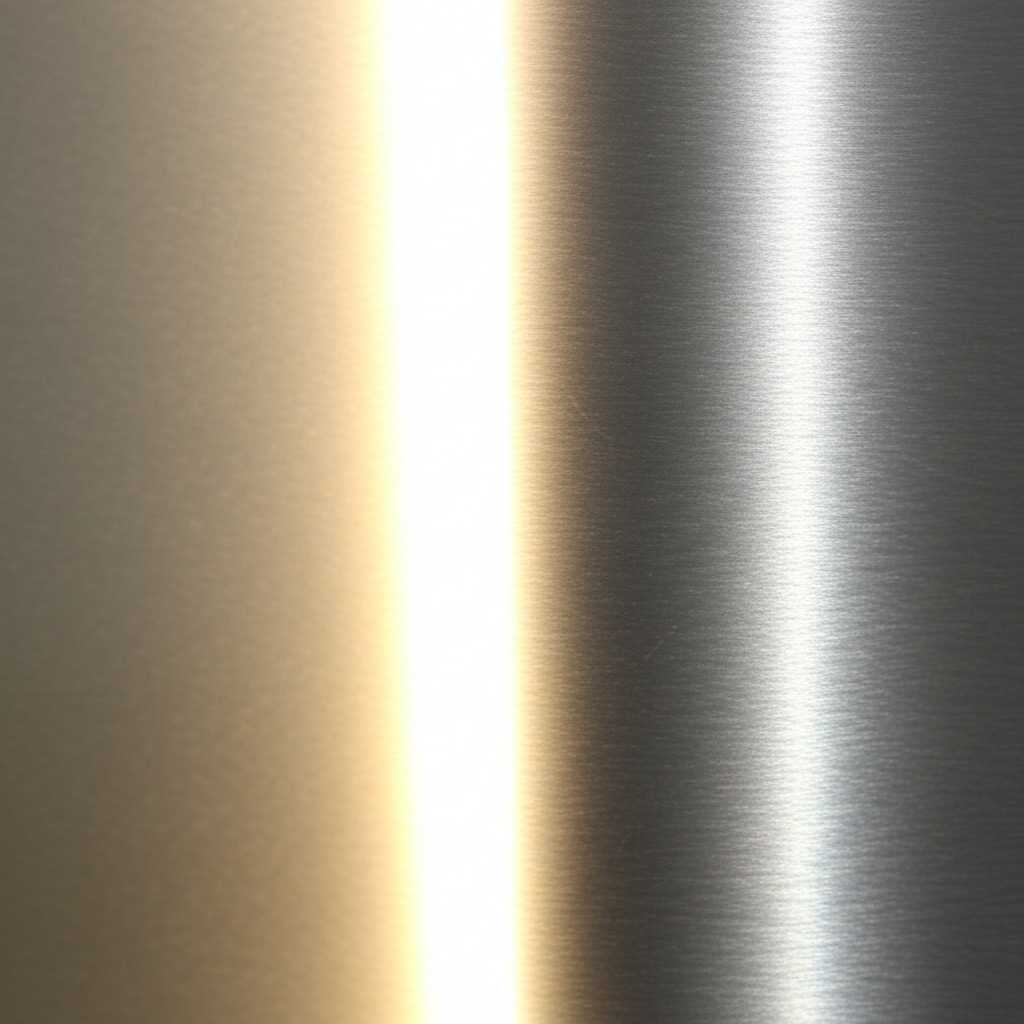An angled, conceptual shot showing light grazing across the surface of a generic metal print, with one half subtly textured and the other half having a high-gloss sheen.