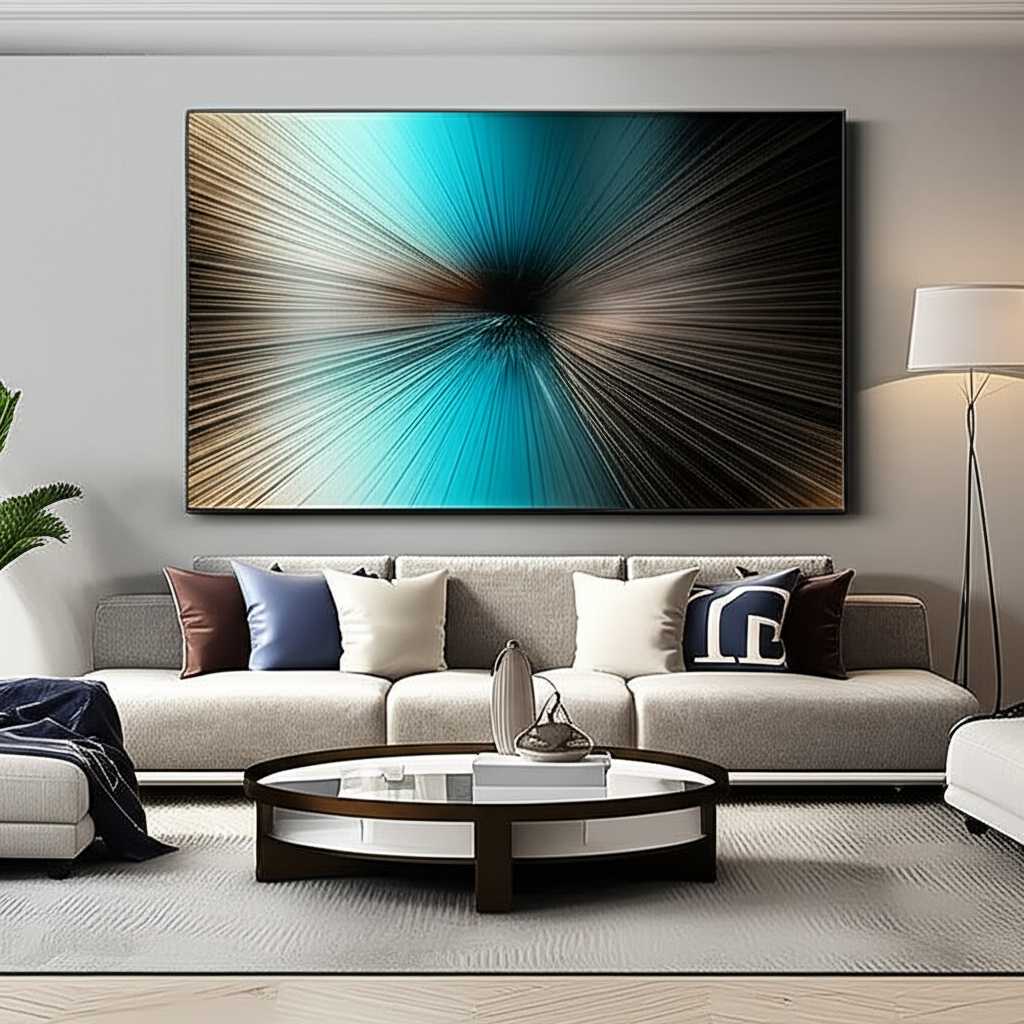 Sophisticated living space showcasing a large statement metal print