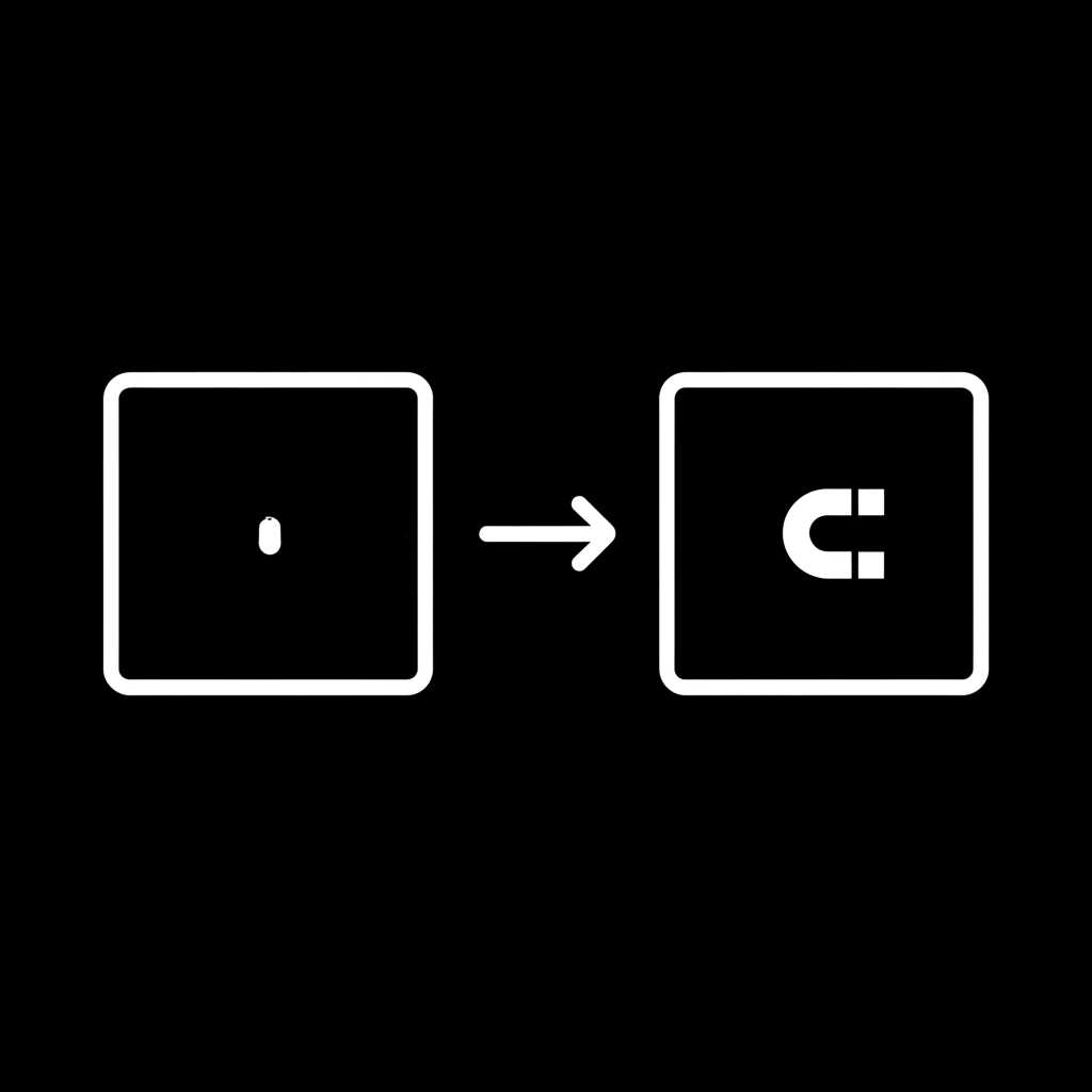 A simple, clean graphic illustrating a magnetic mounting system concept for wall art – showing a plate on the wall and a corresponding magnet on the art.