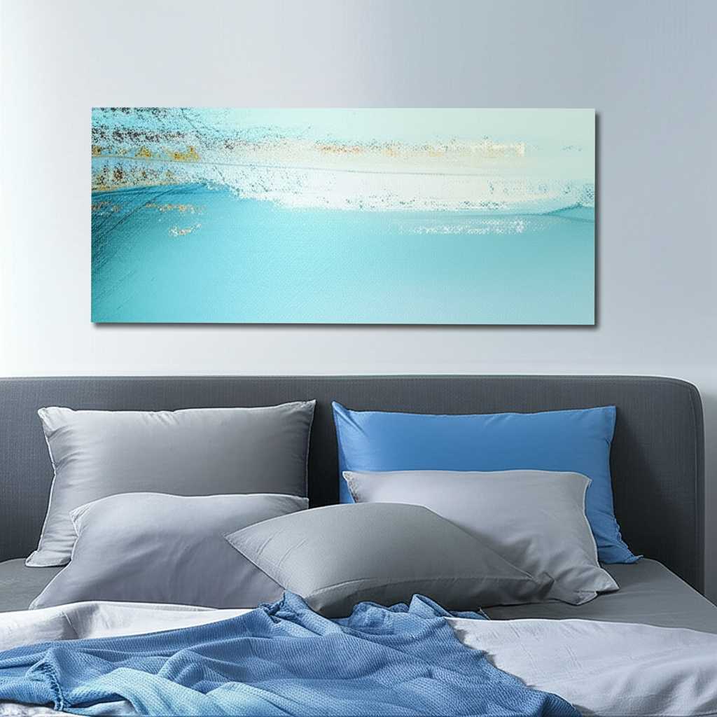 Serene bedroom with calming abstract metal art