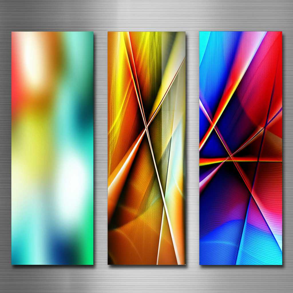 A conceptual image showing three small, distinct sections of metal prints side-by-side, each hinting at a different art style: one with soft, light-dappled colors (Impressionism), one with bold abstract strokes (Abstract Expressionism), and one with a graphic, vibrant design (Pop Art).