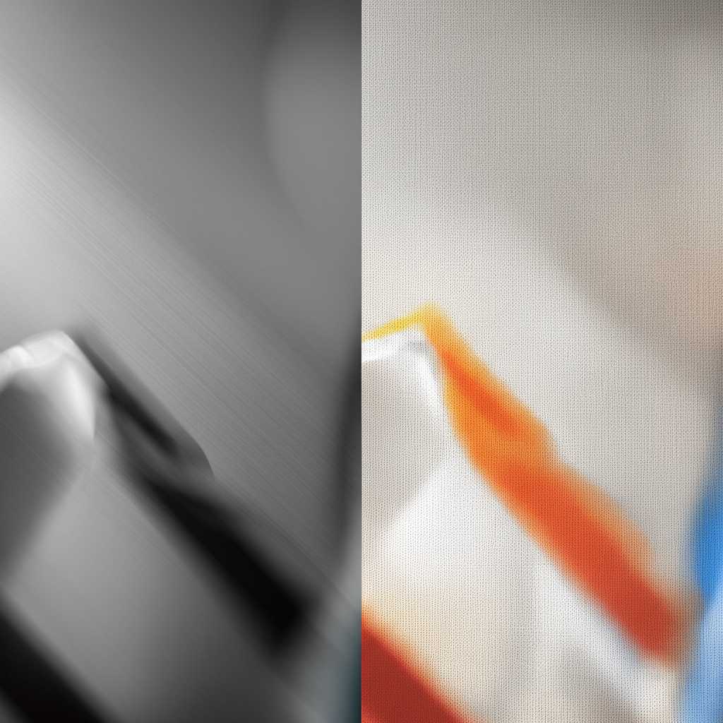 Side-by-side conceptual image: on the left, a sleek, vibrant detail of a metal print; on the right, a textured detail of a traditional canvas print.