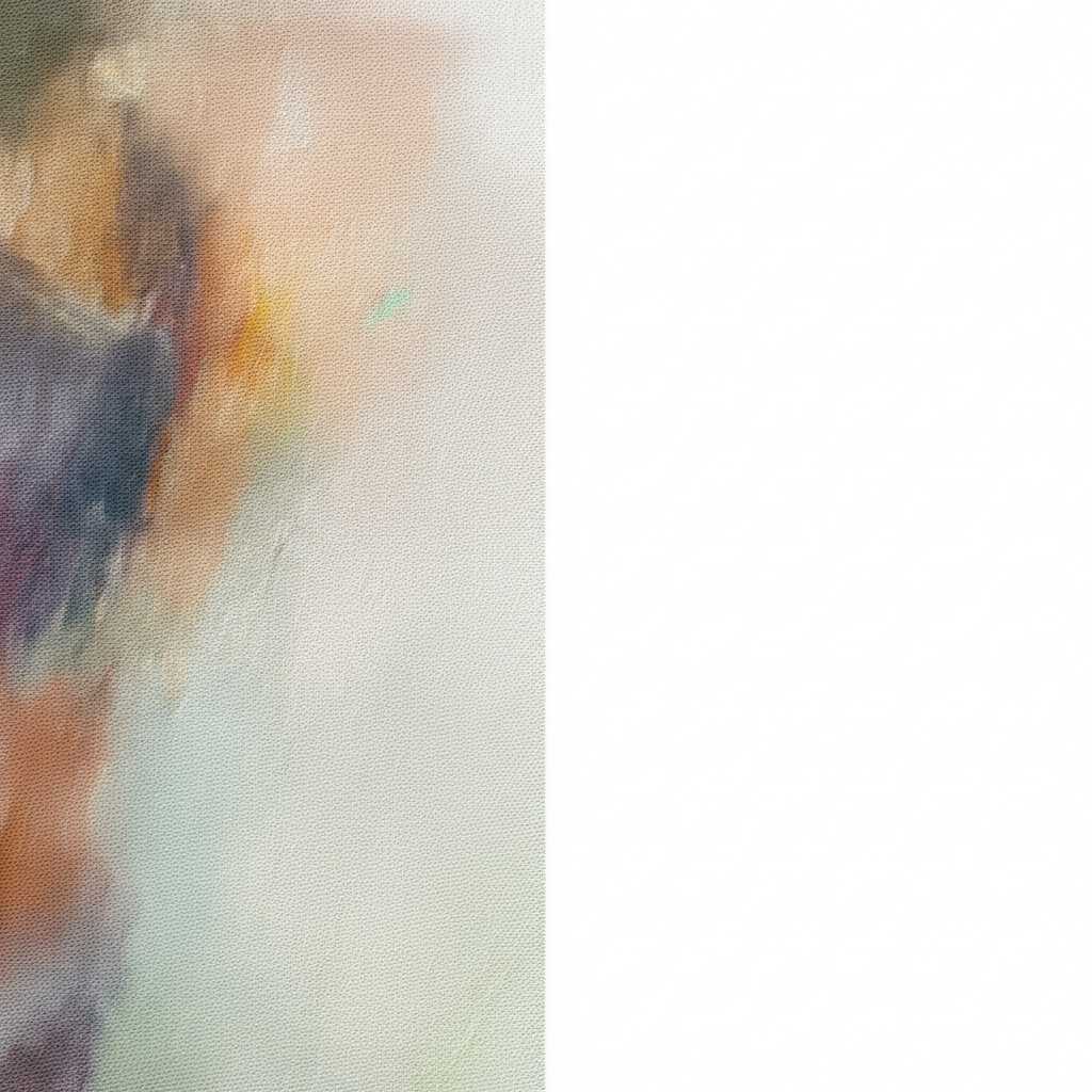 Split conceptual image: one half showing a generic Impressionist detail on canvas, the other half showing the same detail with enhanced vibrancy and gloss on metal