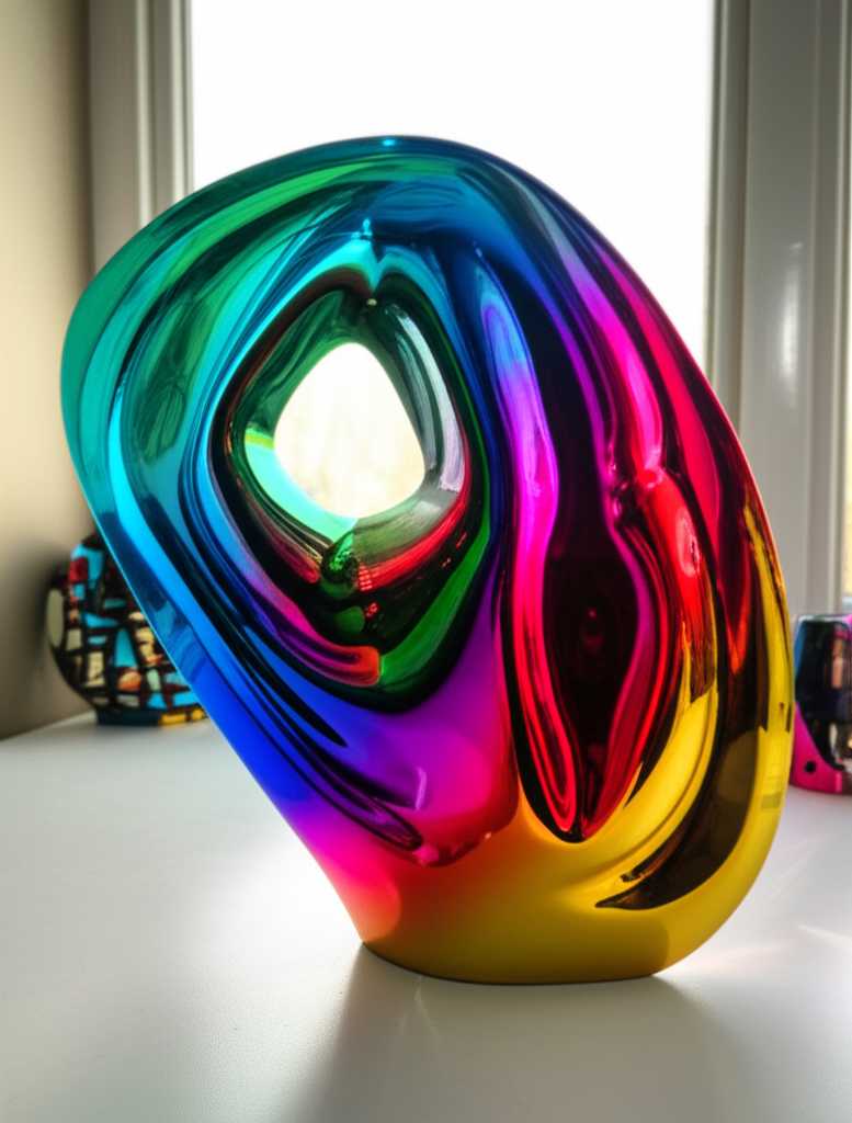 Reflection on glossy metal art