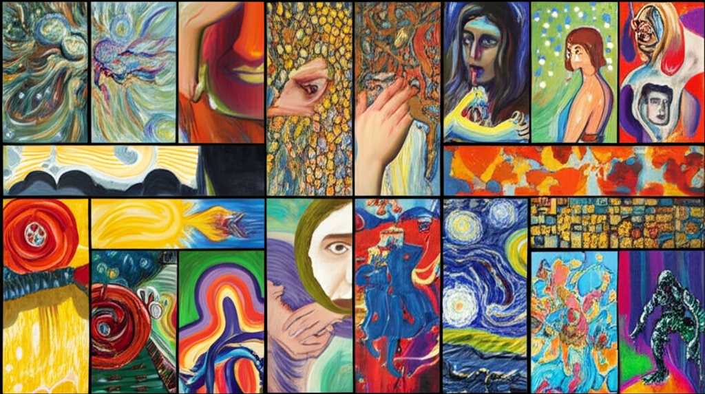 Collage of art styles on metal surfaces