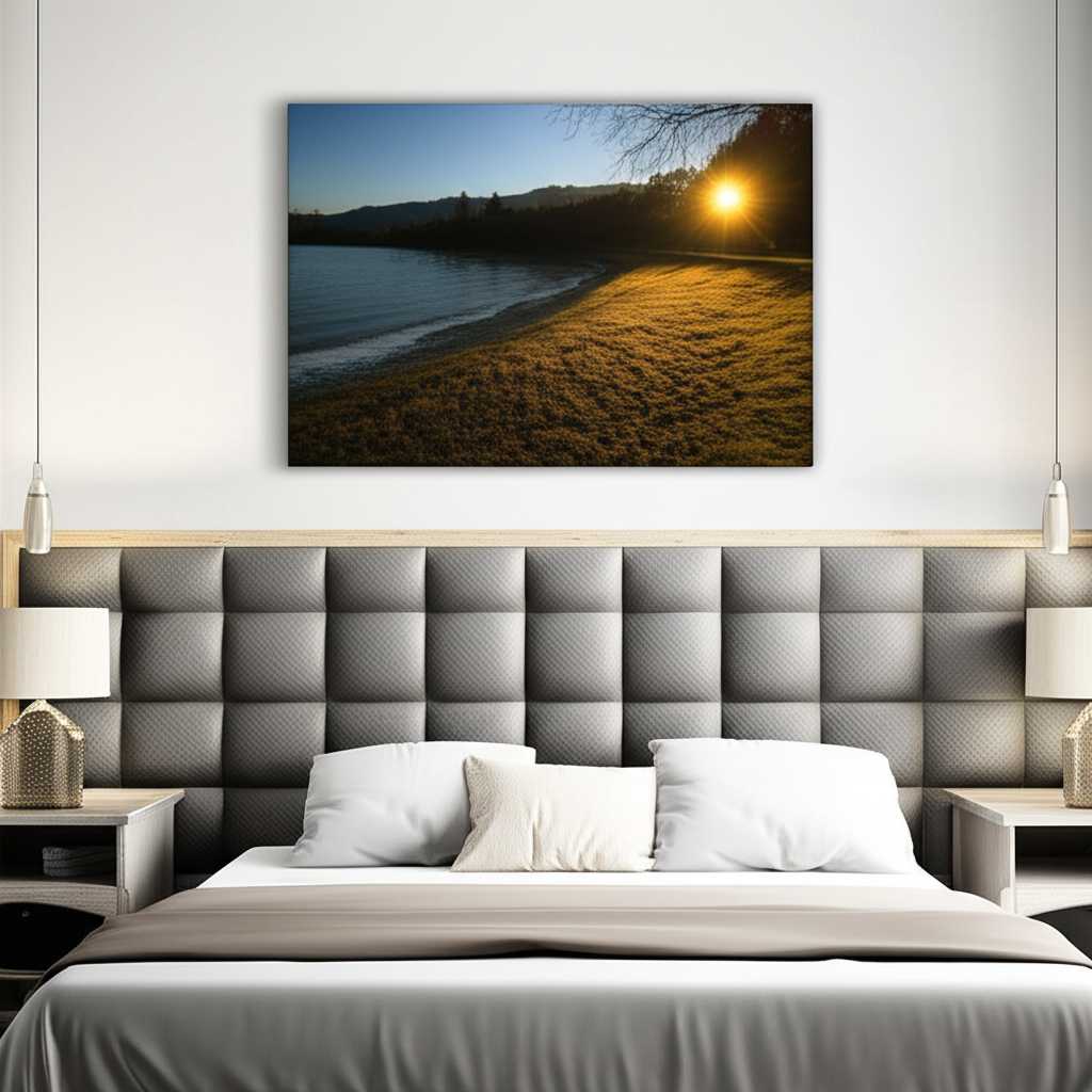 Serene metal print in bedroom