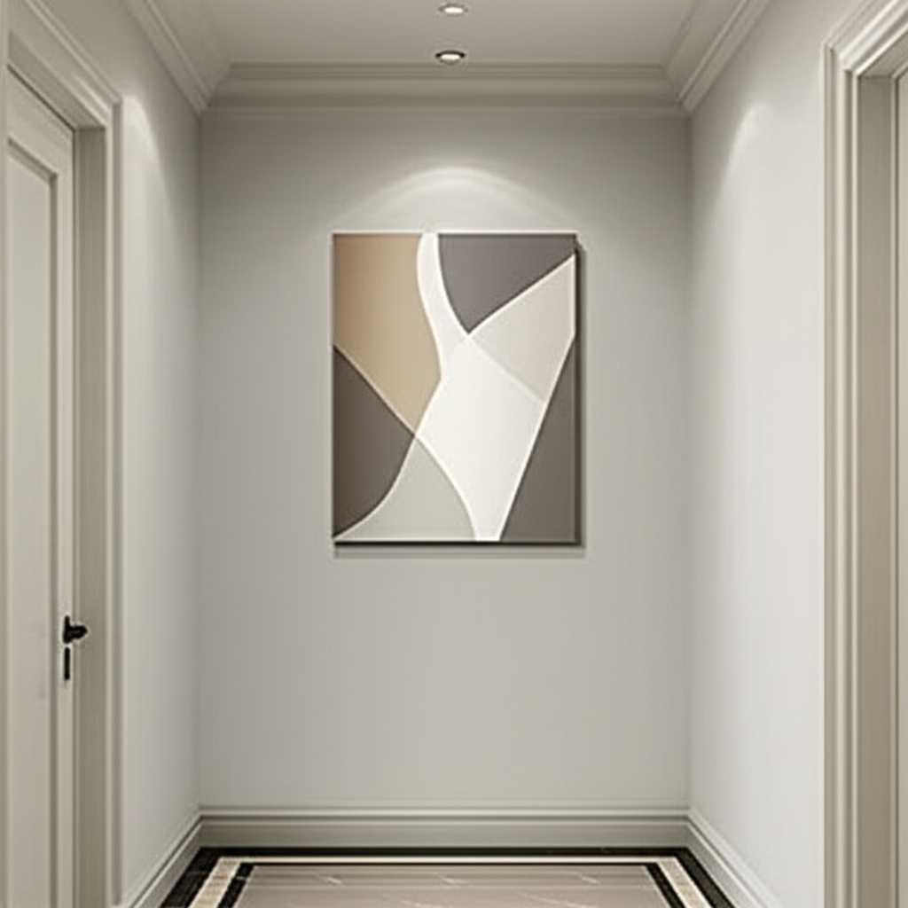 Sleek metal print in a minimalist hallway