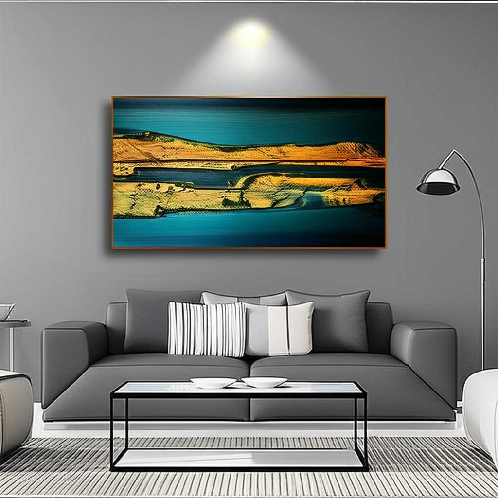 Stylish living room with metal art focal point