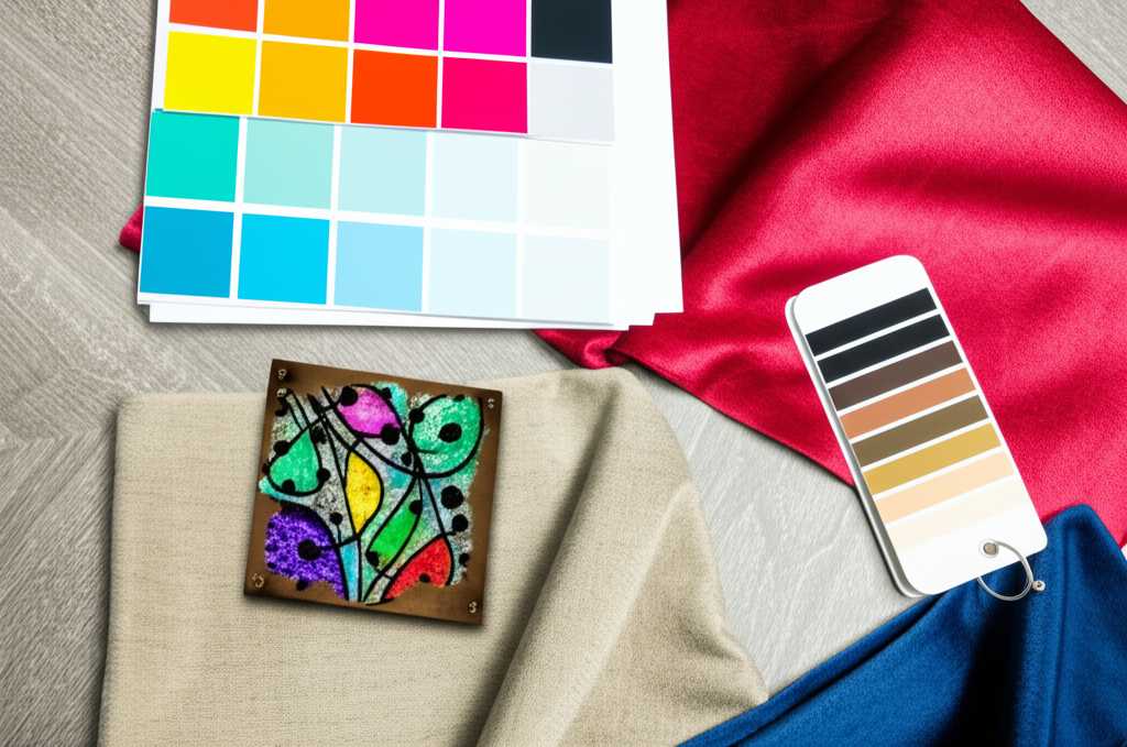 Mood board blending art, color swatches, and textures