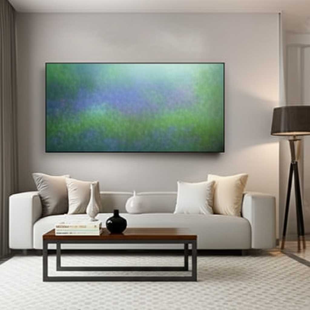 Modern living room with Impressionist metal print