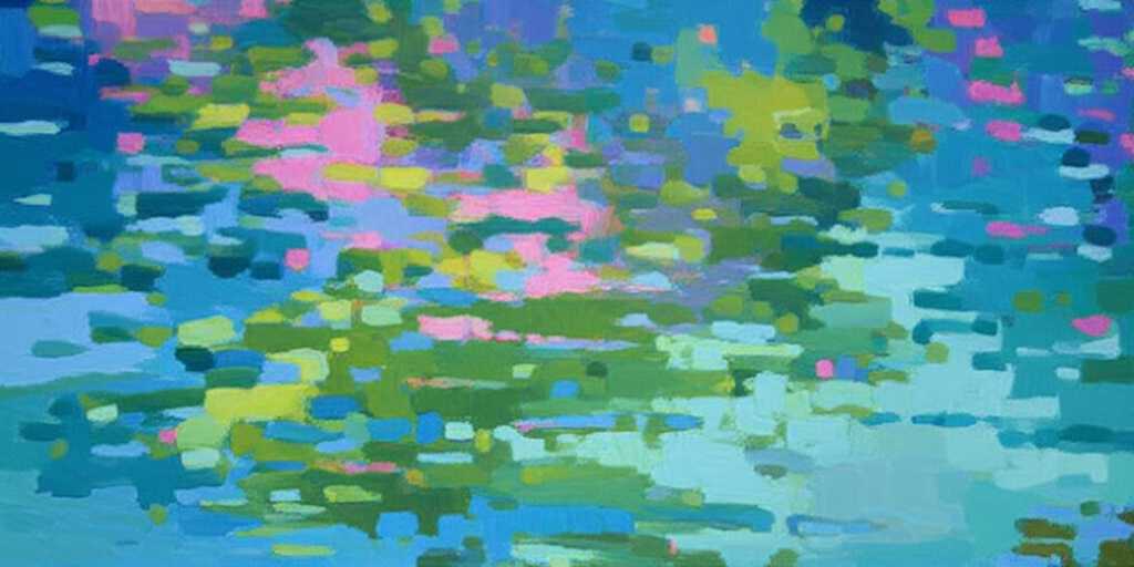 Close-up abstract detail of an Impressionist-style painting emphasizing light and color