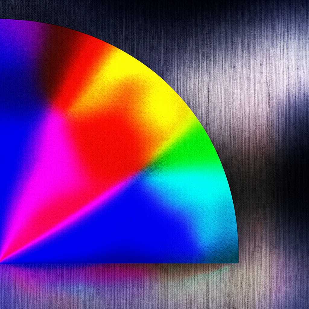 Abstract visualization of a color wheel interacting with a textured metallic background, showing enhanced color glow