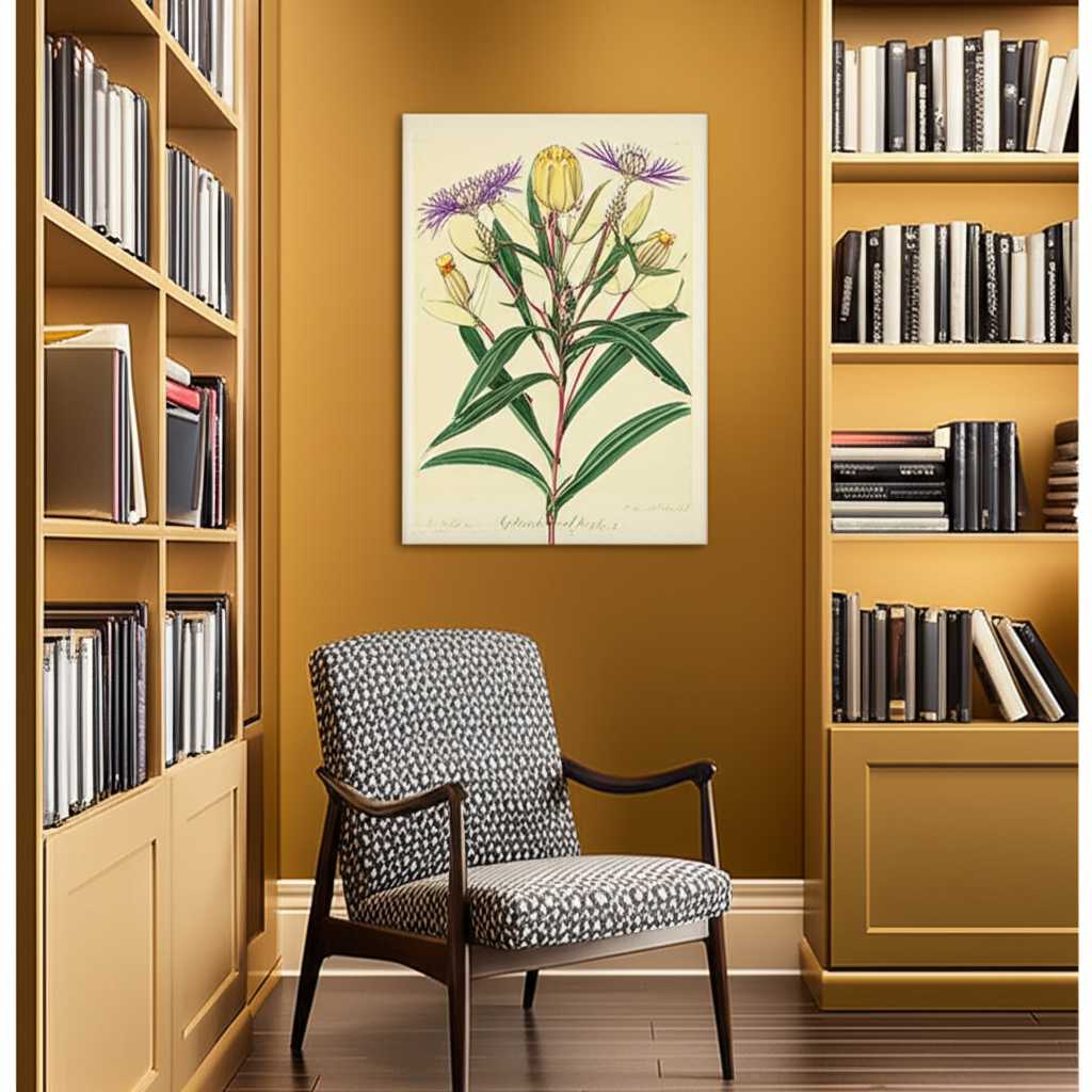 Inspiring metal art print in a cozy home study environment