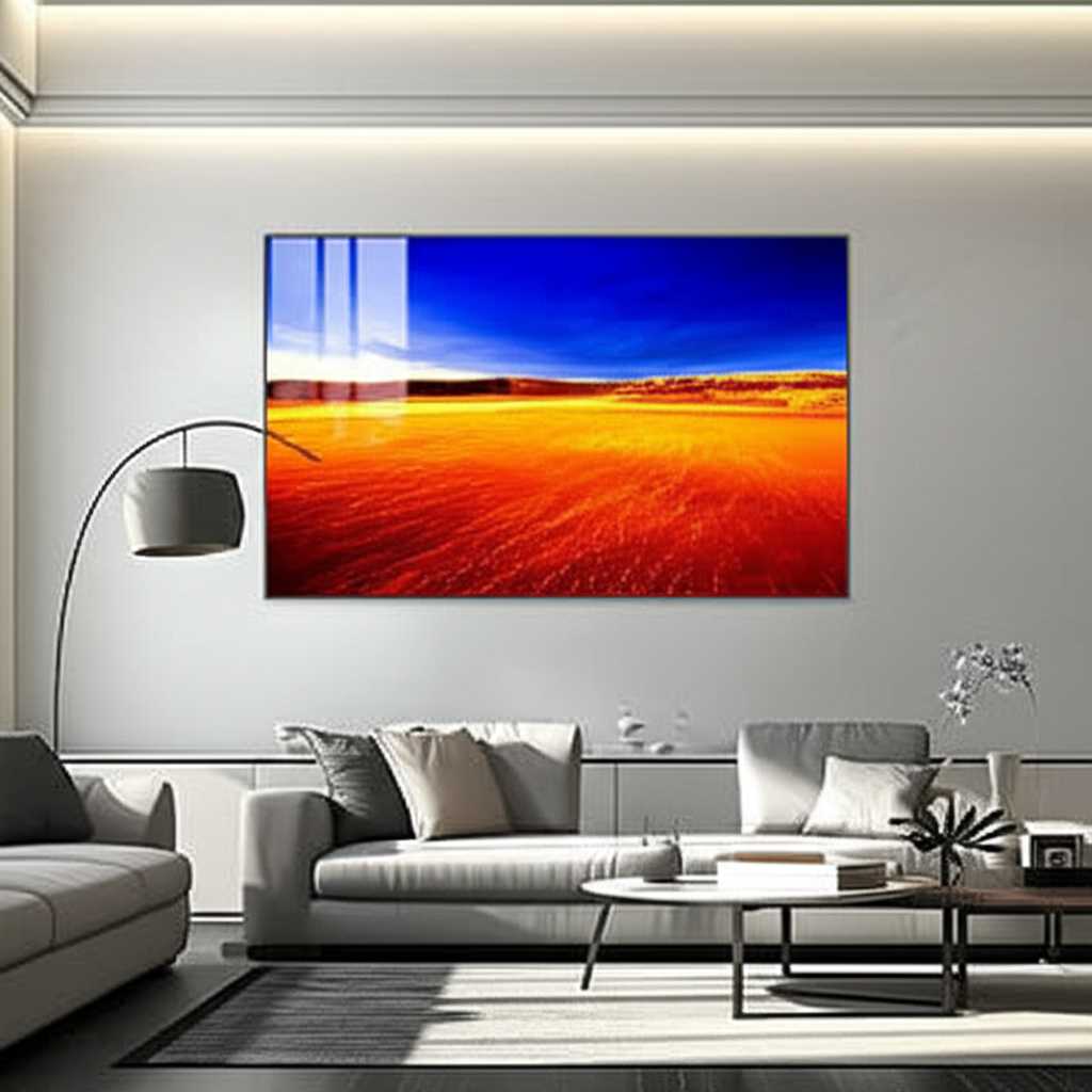 Modern living room with metal art