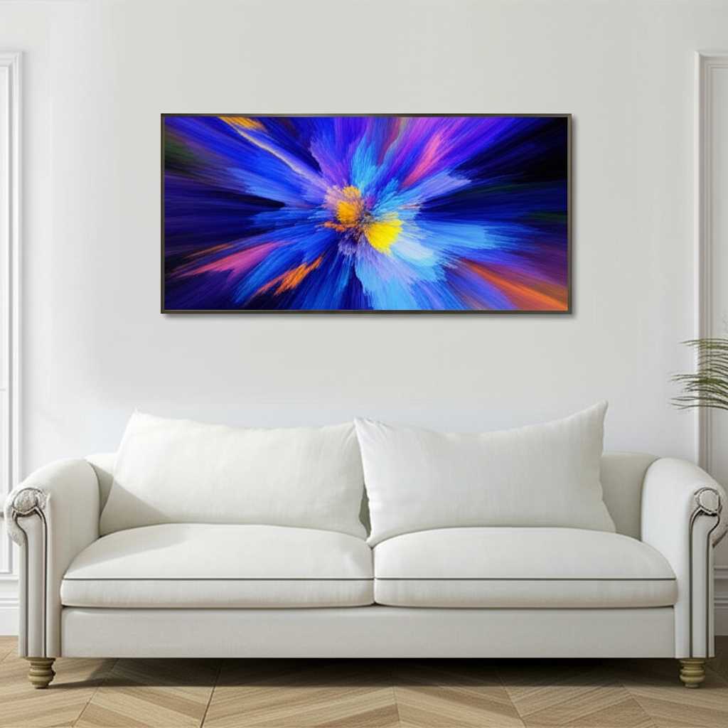 Modern interior with a generic metal print showcasing vibrant Impressionistic colors